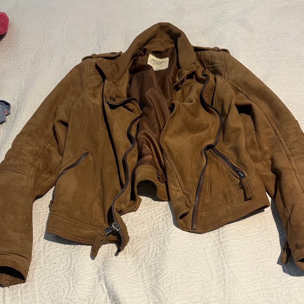 Abercrombie & Fitch Tan Leather Jacket for Women - Picture 2 of 5